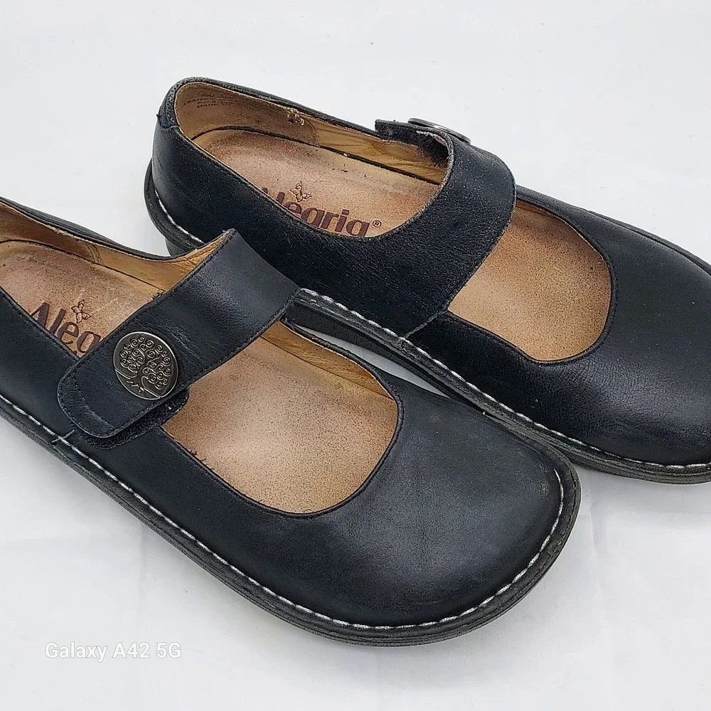 Alegria Paloma Black Leather Mary Jane Rocker Shoe Professional Comfort‎ Flat 8